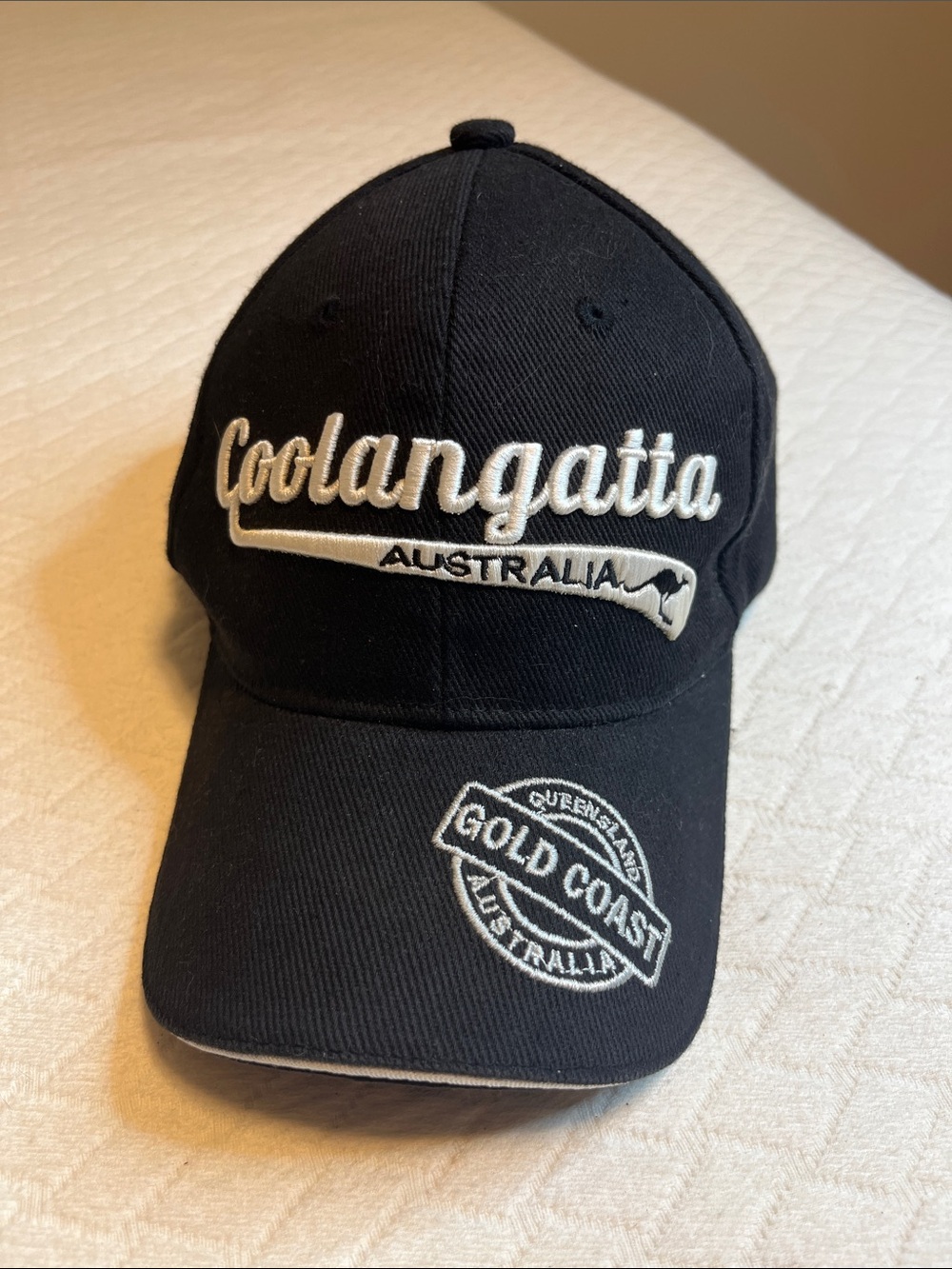 Coolangatta Australia Black Baseball Cap, embroidered, Queensland, Gold Coast OS
